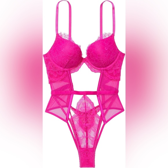 Victoria's Secret Other - Victoria's Secret Hot Pink Lace Bodysuit